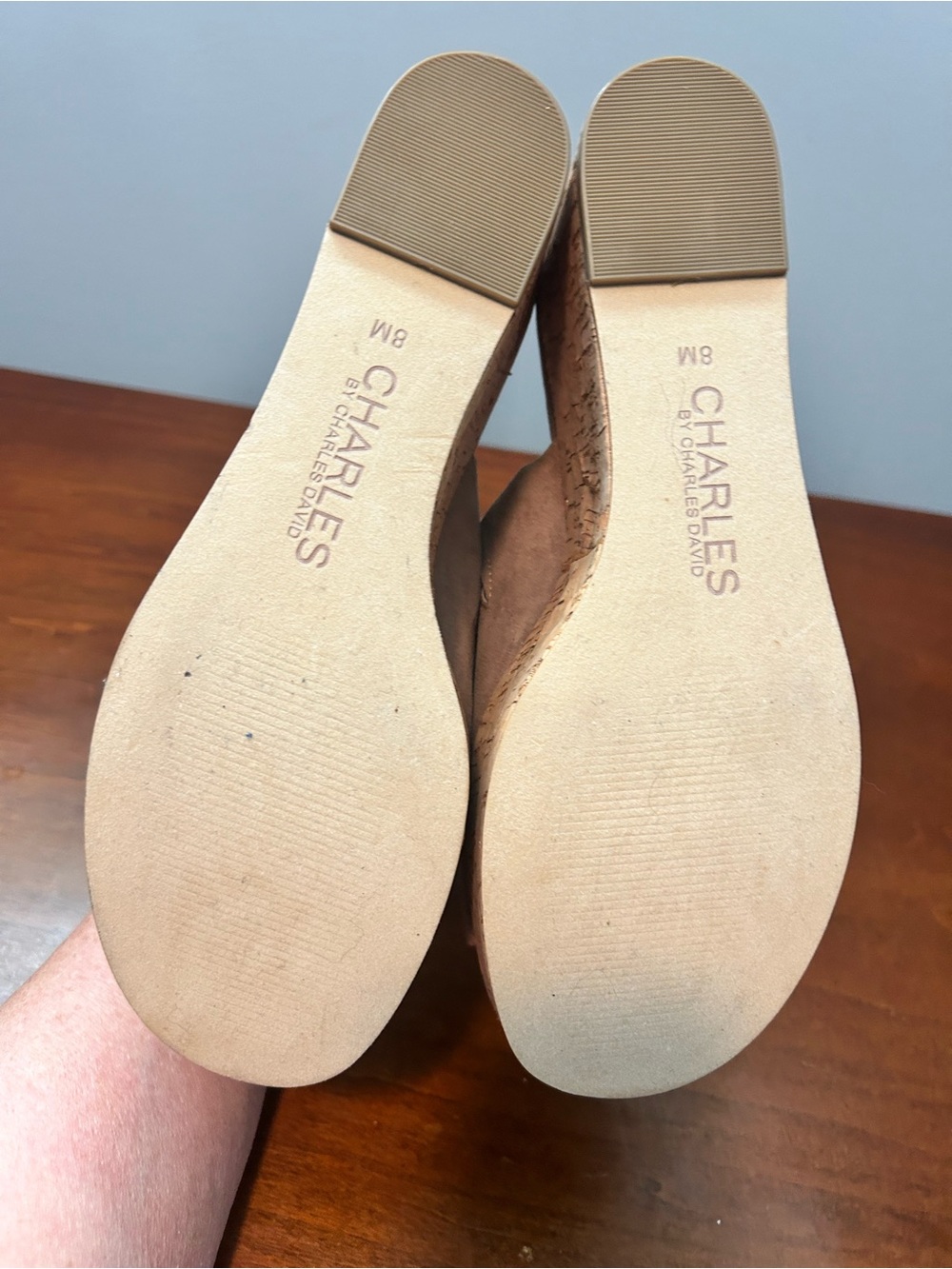 Charles by Charles David Taupe Suede Cork 3 inch Platform Wedge Mules 8M - Picture 8 of 10
